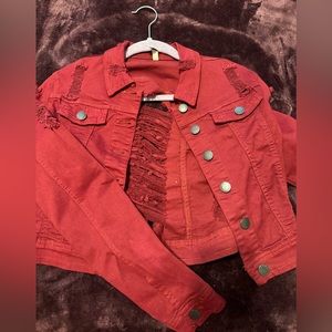 Distressed cropped jean jacket